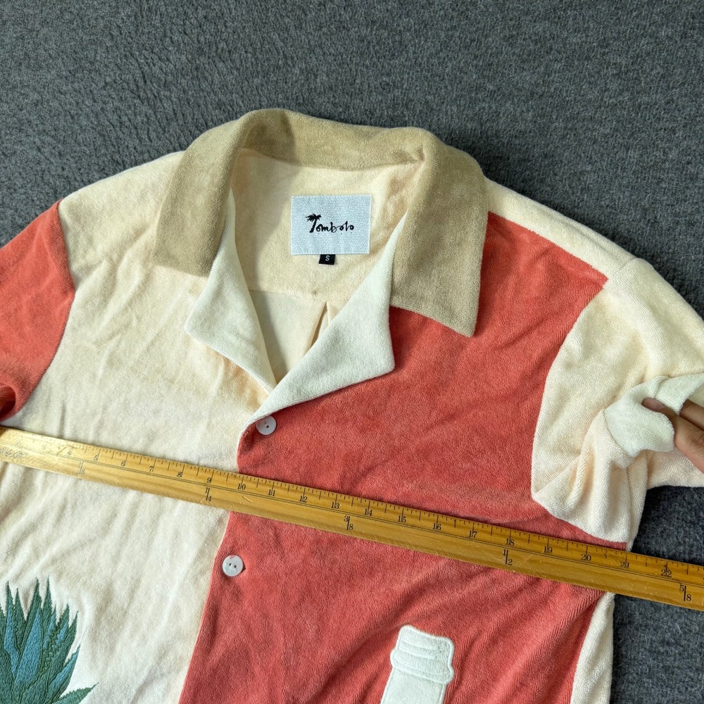 Tombolo El Gusano Terry Cloth Cabana Shirt Mens Small Coral Cream Agave Mezcal - Picture 6 of 11